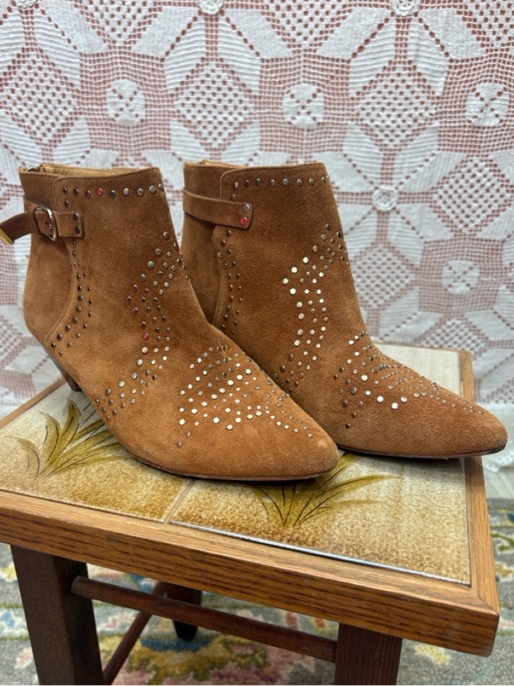 Joie Studded Suede Ankle Boots EU 39 Brown Leather Western Boho